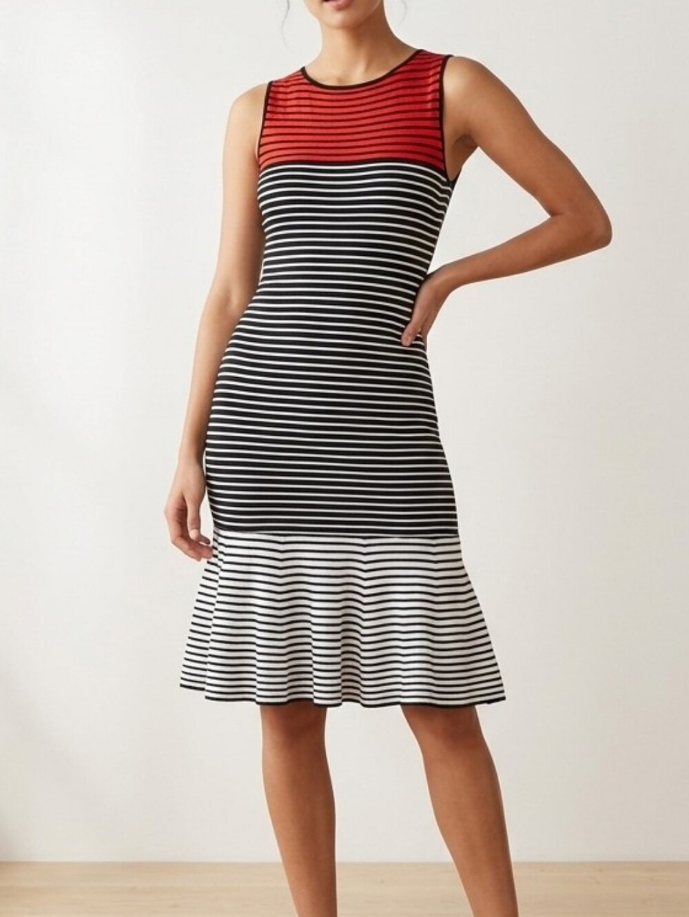 Metaphor Striped Sleeveless Orange, Black, White Flare-Hem Dress Size Small